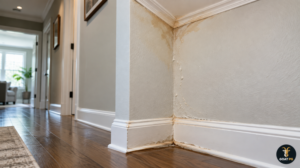 Signs of water damage behind walls