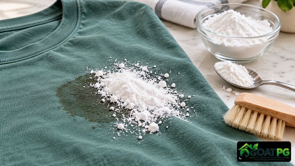 Absorbing a dried oil stain from a cotton shirt