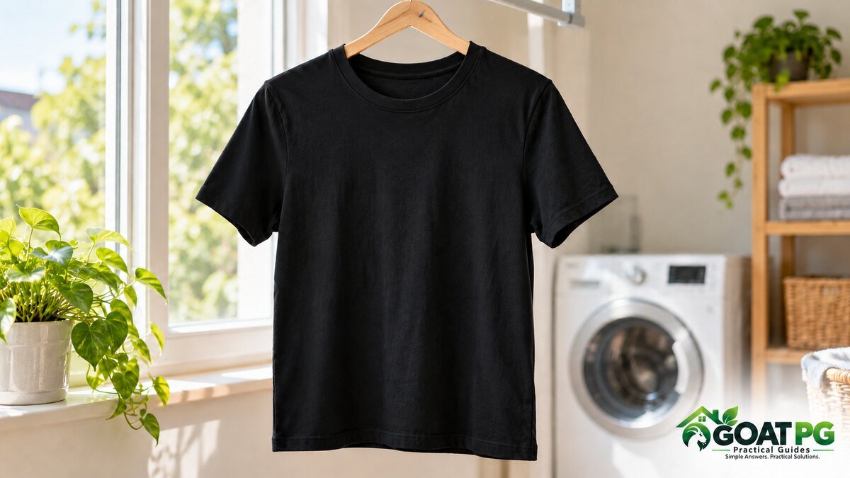 Clean black shirt air-drying after deodorant stain removal