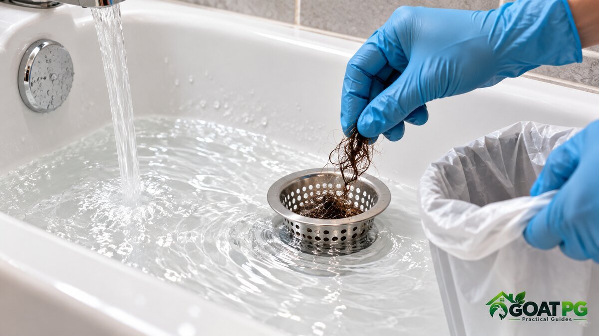 Cleaning a bathtub hair catcher to prevent drain clogs