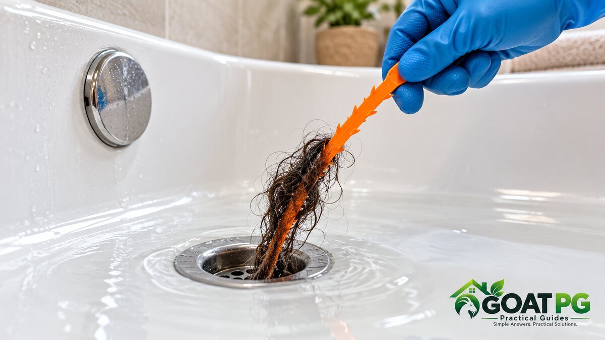 How to unclog a bathtub drain full of hair with a plastic drain tool