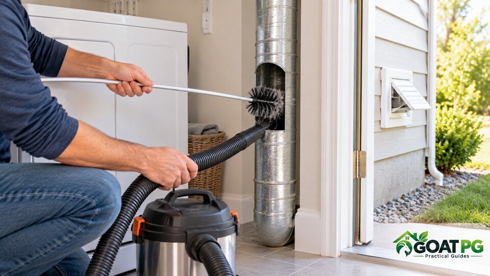 Cleaning a dryer vent duct with a flexible brush and vacuum