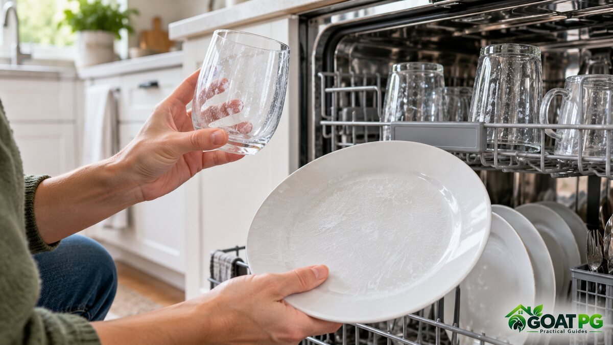 Why is my dishwasher leaving white residue on glasses and plates