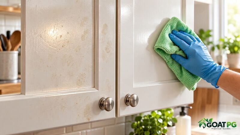 Drying clean kitchen cabinets after removing greasy fingerprints