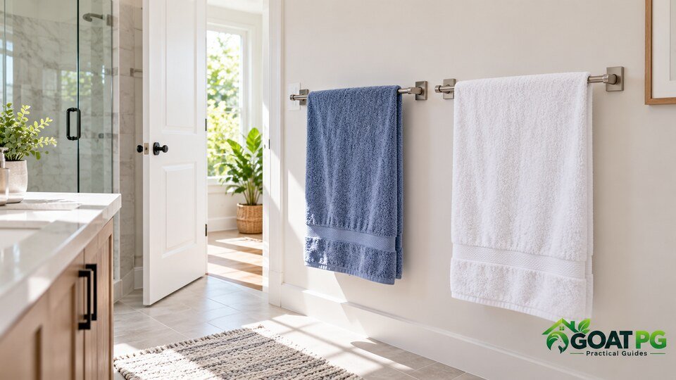 Towels hanging separately with airflow to prevent mildew smell